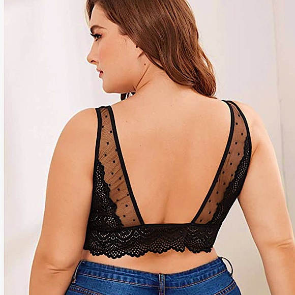 Women's Plus Size Lace Mesh Scalloped Bralette Bra - Picture 2 of 4